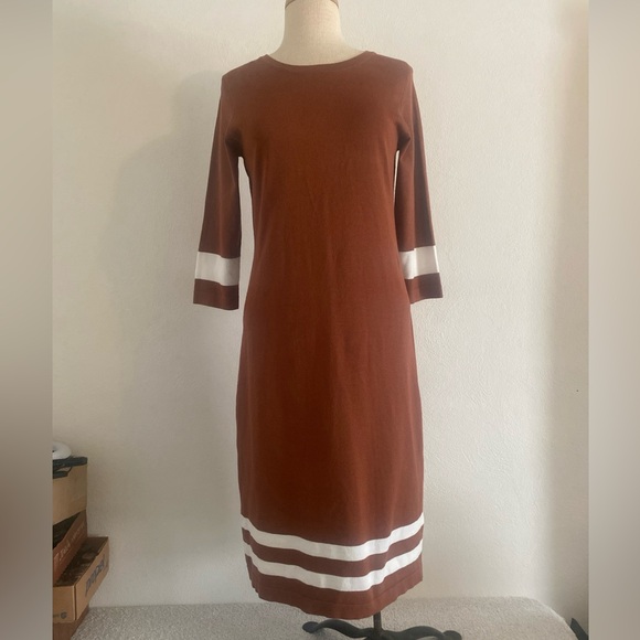 Allison Brittney Dresses & Skirts - Allison Brittney Brown Long Sleeve Dress with White Stripes New without tags